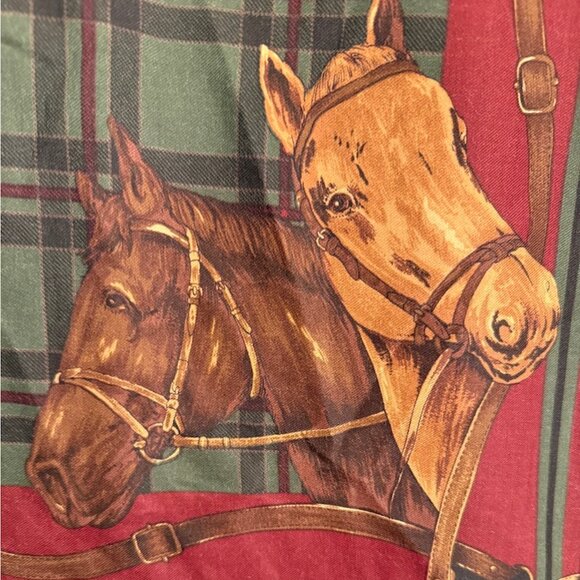 Vintage Maxi Skirt Equestrian Motif on Tartan Plaid Wrap-Style 1990s Sz 12 - Picture 3 of 6